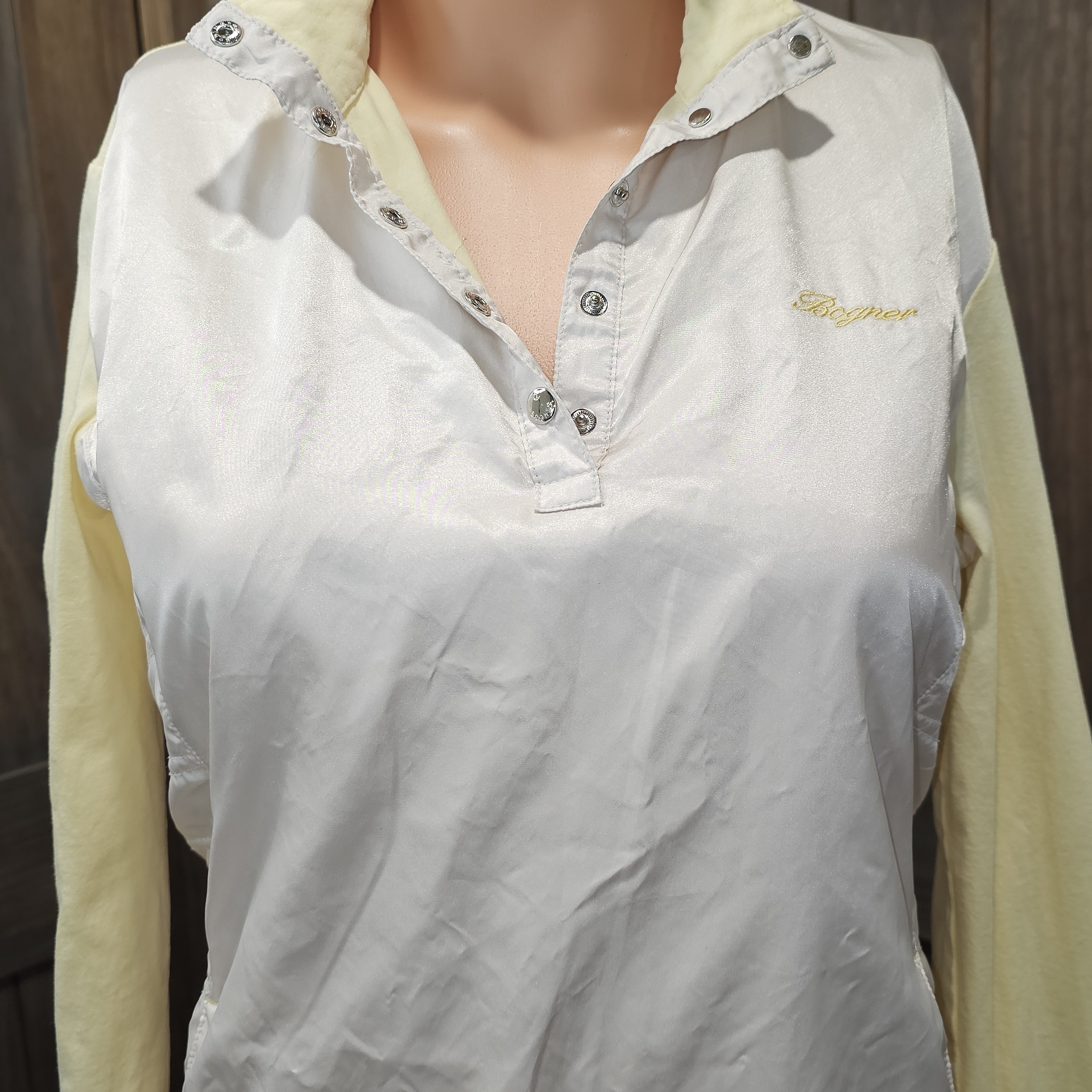 Bogner Women's White And Yellow Button Down Shirt